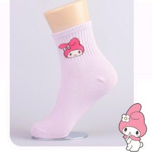 Sanrio My Melody Purple Kids Girls Crew Socks 1 Pair New